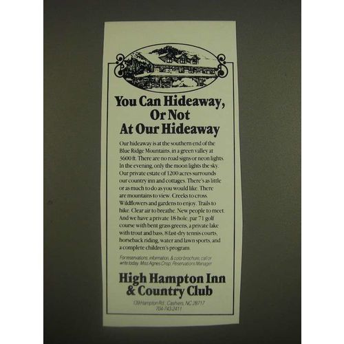 1985 High Hampton Inn & Country Club Ad - You Can Hideaway, or Not