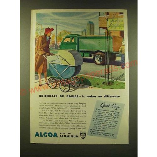 1947 Alcoa Aluminum Ad - brickbats or babies - it makes no difference