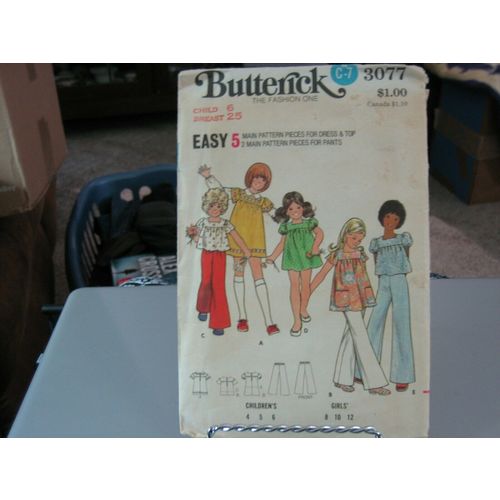 Butterick 3077 Girl's Dress, Top & Pants Pattern - Size 6 Chest 25