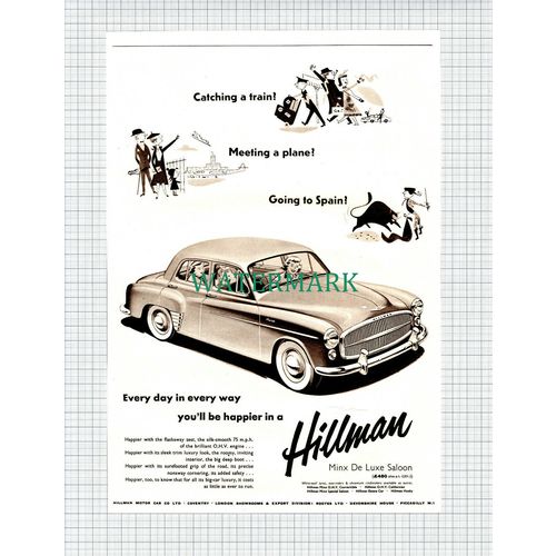 X845) Hillman Minx Saloon Car Black & White Advert - 1955 Clip