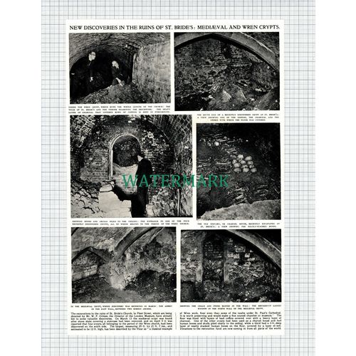 X851) St Bride's Church Fleet Street London Wren Crypt - 1952 Cutting
