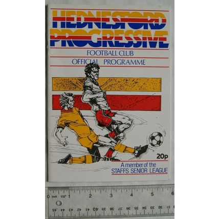 1985 programme Hednesford Progressive v. Milton United, Walsall FA Senior Cup