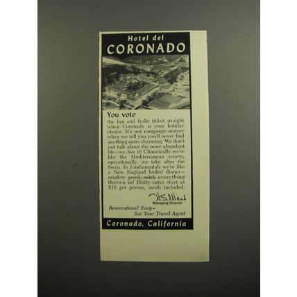 1952 Hotel del Coronado Ad - You vote the fun and frolic ticket straight