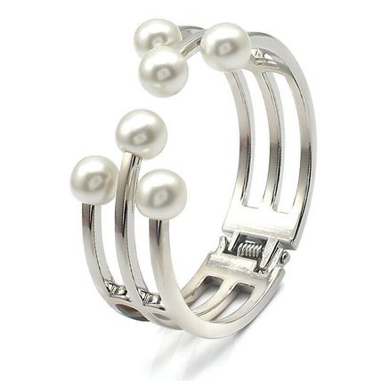 New Women’s Stainless Steel Silver Pearl Bangle Fashion Bracelet