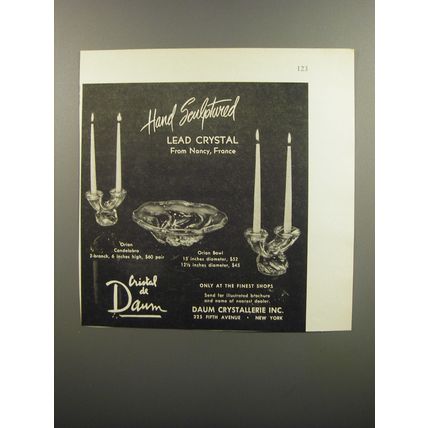 1953 Daum Crystal Orion Candelabra and Bowl Advertisement