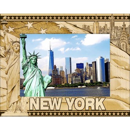 New York City Laser Engraved Wood Picture Frame Landscape (3 x 5)