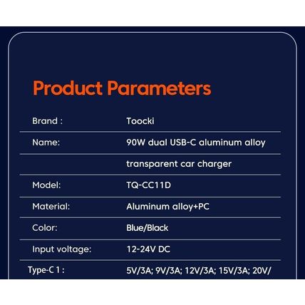 USB C Car Charger QC4.0 2 PD Port 100W Cable for Laptop Phone 90W 45W 12-24v 65W