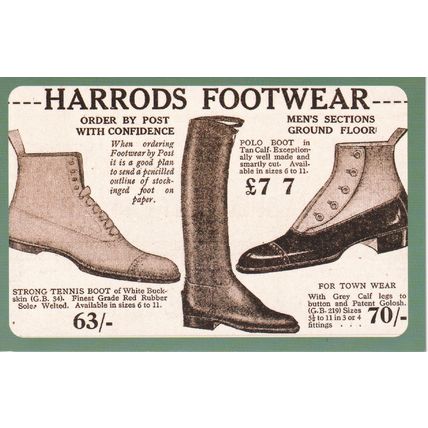 The Nostalgia Postcard 1890's - 1950's - Harrods Footwear Advertisement, 1920