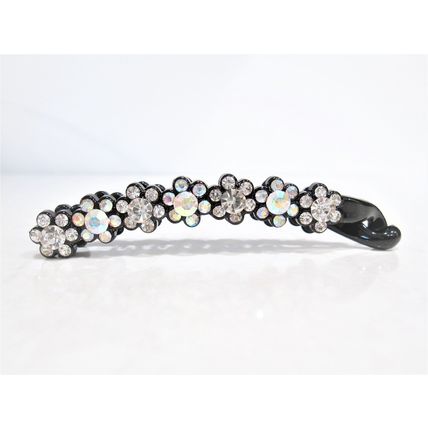 Slim black sparkly flower banana hair claw clip with crystals rhinestones