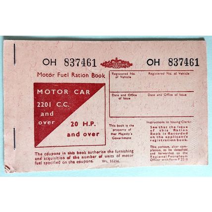 Wartime Motor Fuel Ration Book for vehicle over 2200 cc with all coupons intact
