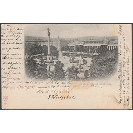 Schlossplatz mit Königsbau, Gruss aus Stuttgart, 1897 - FW Juxberg AK