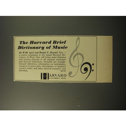 1960 Harvard University Press Book Ad - The Harvard Brief Dictionary of Music