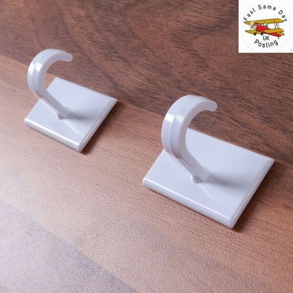 8 x WHITE STICKY BACK HOOKS Self Adhesive Loops Hanging Storage Kitchen / Shed