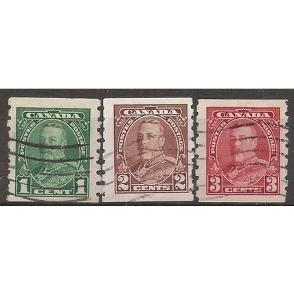 Canada 1935 SG352-354 Coil Stamp Set IMP x Perf 8 Good+ Used..
