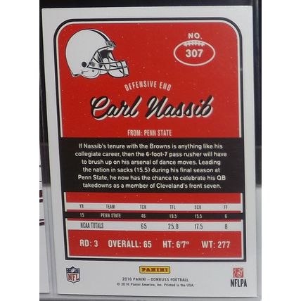 2016 Panini Donruss CARL NASSIB (Browns) Rookie Card #307