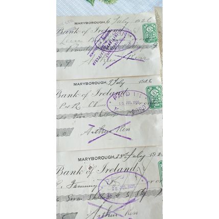 Old Irish Cheques Job Lot of 17 Cheques most 1920-s, Bank Of Ireland and Munster