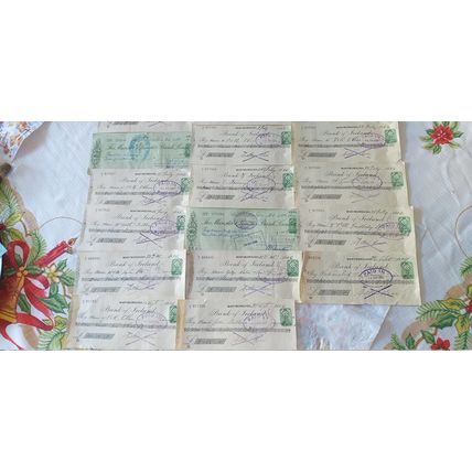 Old Irish Cheques Job Lot of 17 Cheques most 1920-s, Bank Of Ireland and Munster