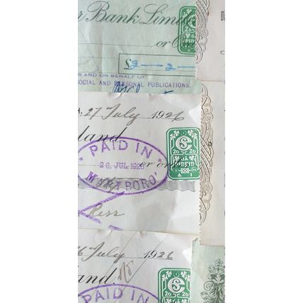 Old Irish Cheques Job Lot of 17 Cheques most 1920-s, Bank Of Ireland and Munster