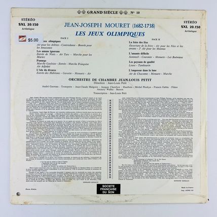 Orchestre de Chambre Jean-Louis Petit – Jean-Joseph Mouret - Les Jeux Olimpiques