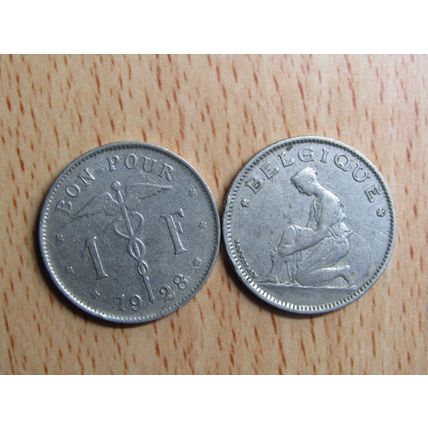 Belgium 1928 1 Franc Belgique (French Text) Coin