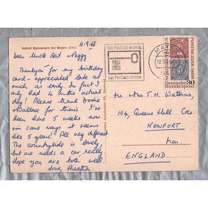 Schloss Burresheim bei Mayen (Eifel)` - Postally Used - Mayen 12th October 1968