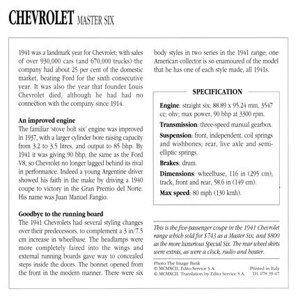 Collectors Club card. Classic Cars. Chevrolet Master Six (1941)