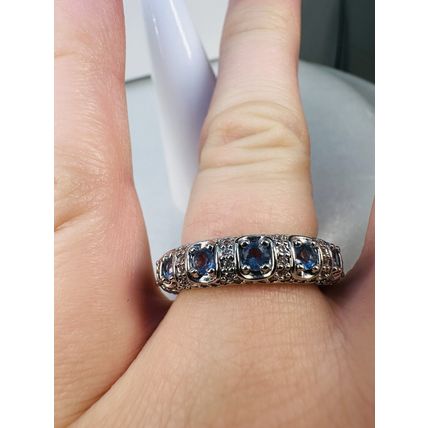 Ring Bomb Party Sz8 RBP Full Wrap Radiant Blue Gems Rhodium P Band Jewelry