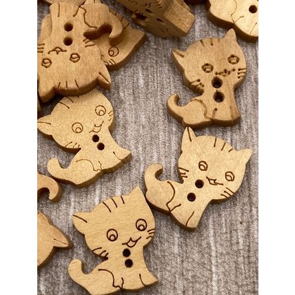 17mm Cat Buttons Natural Wood 2 Hole Baby Cardigan Knitting Sewing Crafts Diy