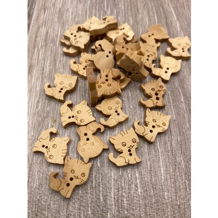 17mm Cat Buttons Natural Wood 2 Hole Baby Cardigan Knitting Sewing Crafts Diy