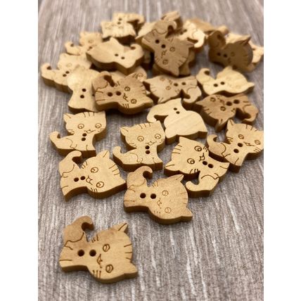17mm Cat Buttons Natural Wood 2 Hole Baby Cardigan Knitting Sewing Crafts Diy