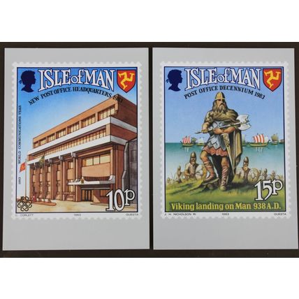 IOM Isle of Man 1983 New Post Office HQ & PO DECENNIUM 2 PHQ CARDS MINT