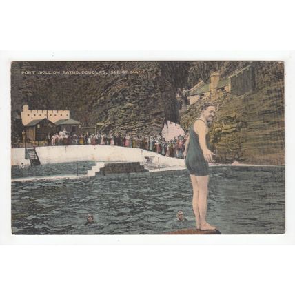 Port Skillion Baths Douglas Postcard Isle of Man IOM British Empire Exhibition