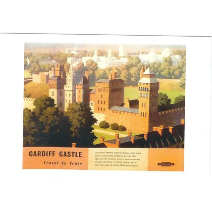 UK RAIL ADVERISING BRITISH RAILWAYS CARDIFF CASTLE CARD NO RAIL 1004