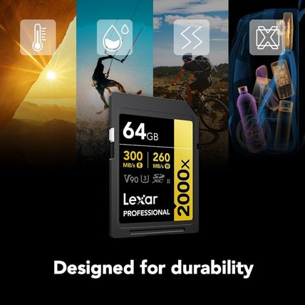Lexar 64GB Professional 2000X SD Card, UHS-II, C10, U3, V90, Full HD, 8K, up to