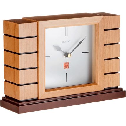 Bulova B1659 Usonian II Frank Lloyd Wright Mantel Clock, Natural Finish with Wal