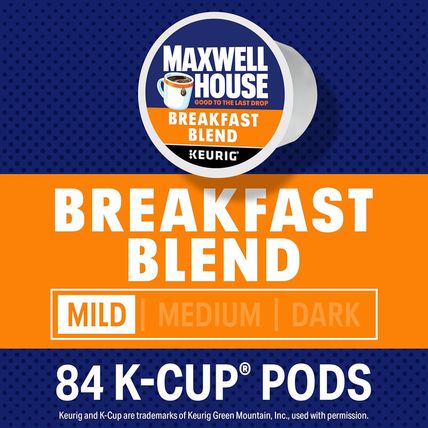 Maxwell House Breakfast Blend Mild Roast K-Cup Coffee Pods, 84 Ct Box