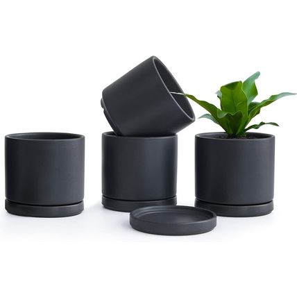 D'Vine Dev Set of 4 Small Ceramic Plant Pots, 4.6 Inch Succulent Planter Pot for