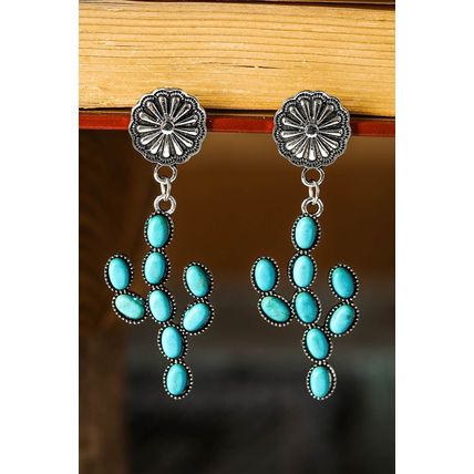 Green Western Turquoise Cactus Daisy Earring