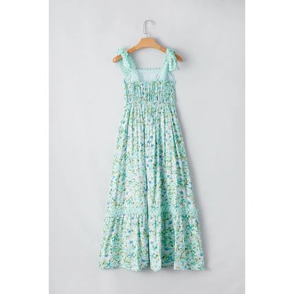 Green Floral Lace Tied Strap Empire Waist Maxi Dress