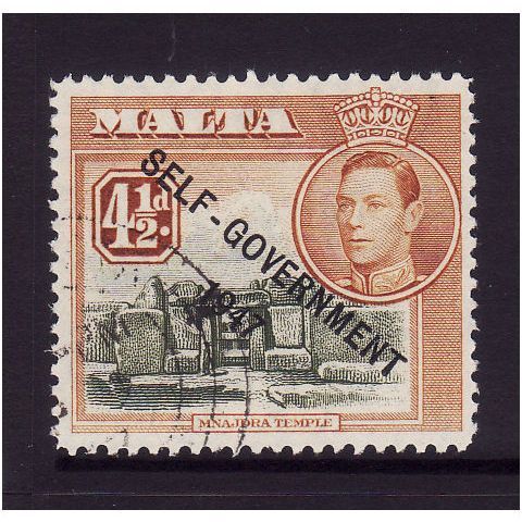 MALTA 1948 SG241 4 1/2d OLIVE GREEN & YELLOW BROWN FINE USED #1
