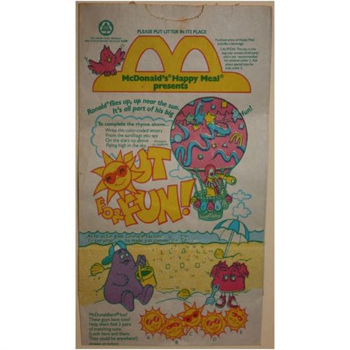 1993 McDonalds Out For Fun Happy Meal Bag
