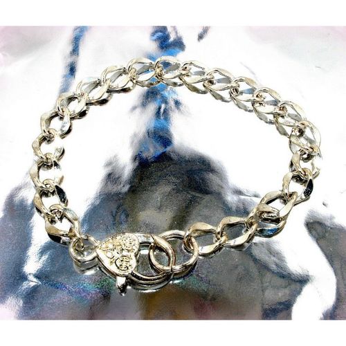 Silver Plated Bracelet Large Love Heart Lobster Clasp Chain Jewellery 2105