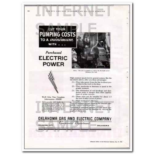 OKLAHOMA GAS ELECTRIC COMPANY 1934 Cut pumping costs vintage ad