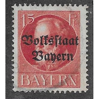 GER (BAVARIA) 1919 15pf KING LUDWIG III' (OVPT ) FINE USED (EBID64-715)