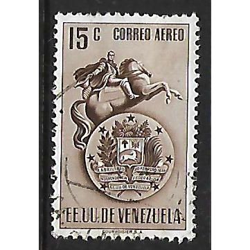 VENEZUELA 1951 AIR NATIONAL ARMS OF VENEZUELA 15c BROWN SG932 FINE USED