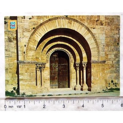old postcard Parochial Church of Porqueras, Spain