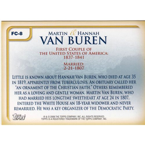 2008 Topps First Couple card FC-8 Martin & Hannah Van Buren