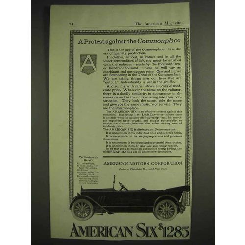 1917 American Motors Corporation Six Car Ad - Protest