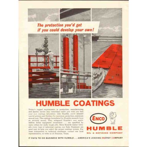 HUMBLE OIL REFINING COMPANY 1962 Coatings protection marine vintage ad