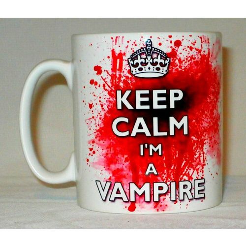Keep Calm I'm A Vampire Blood Splatter Mug Can Personalise Funny Horror Gift Cup